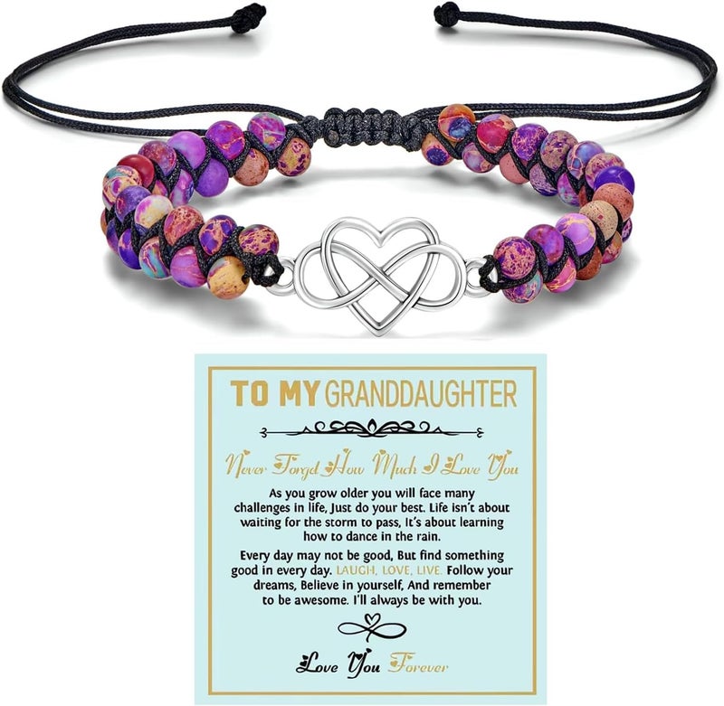 for My Granddaughter “You are Always in Mine Beads“ Bracelet, Natural Emperor Jasper Stone Beaded Wrap Bracelet Duoble Layer for Mind Peace,Bracelet for Granddaughter
